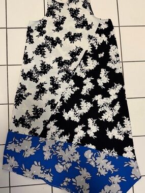 Alfani Black & White Floral Halter Swim Coverup with Blue Hem